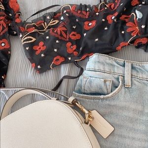 Crop off the shoulder mesh top